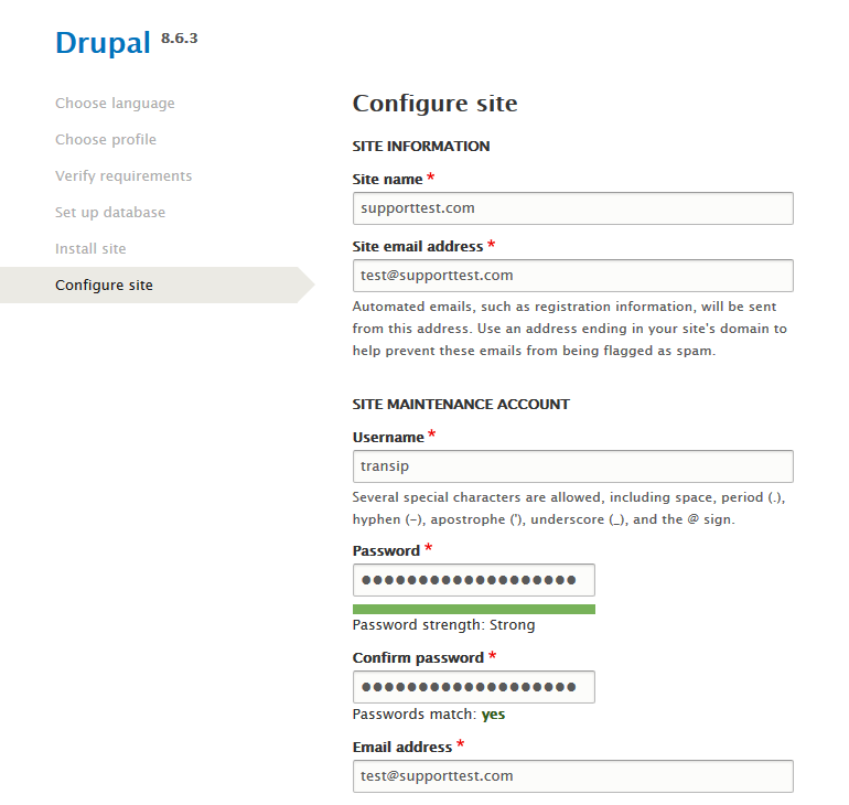 drupal configure site