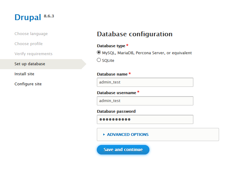 drupal database configuration