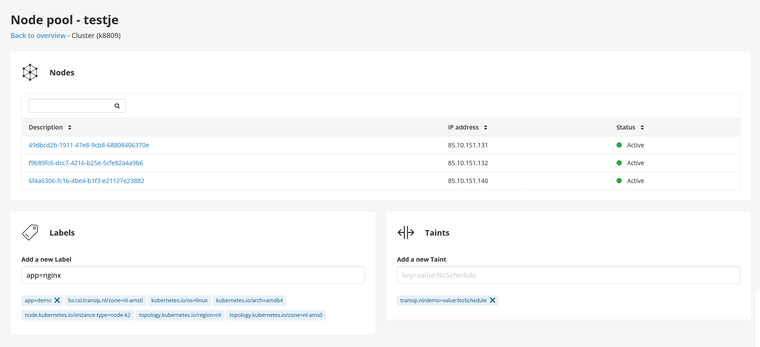 cp k8s node pool overview create label