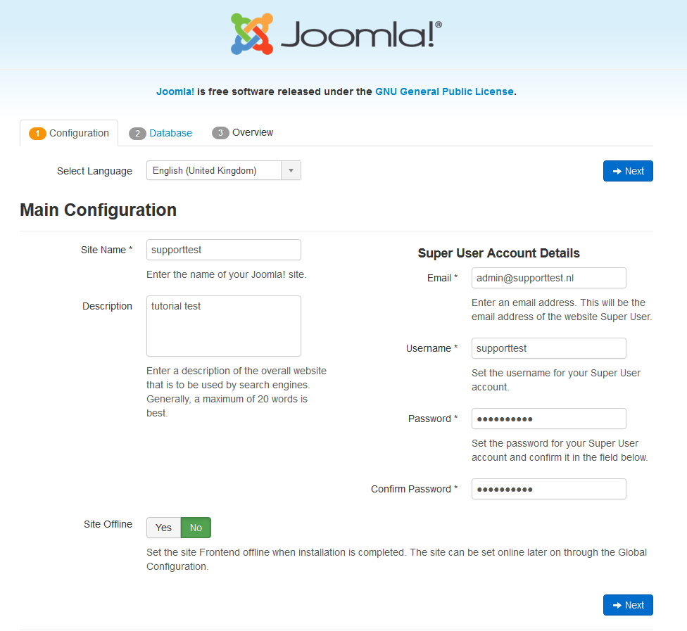 joomla wizard start