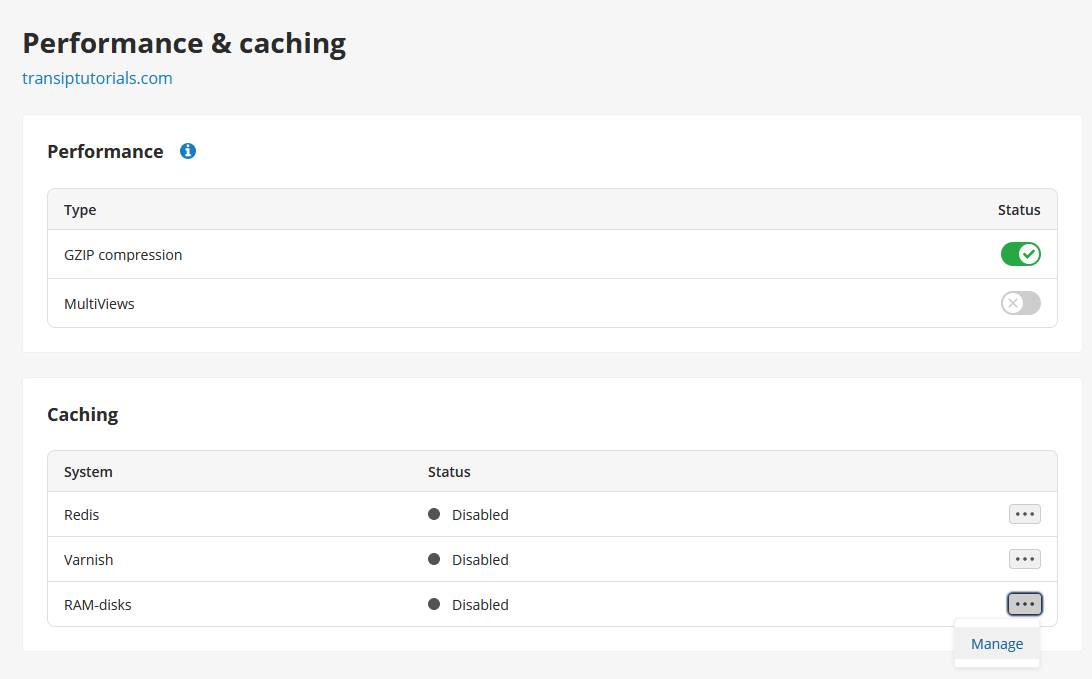 Click the three dots next to RAM-disks, followed by manage.