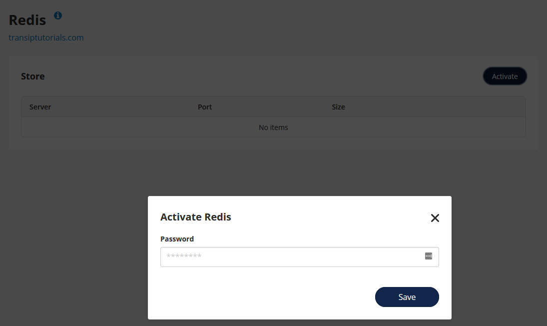 Activate redis by clicking activate.