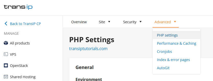 select php settings