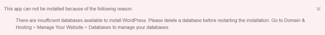 insufficient databases to install wordpress