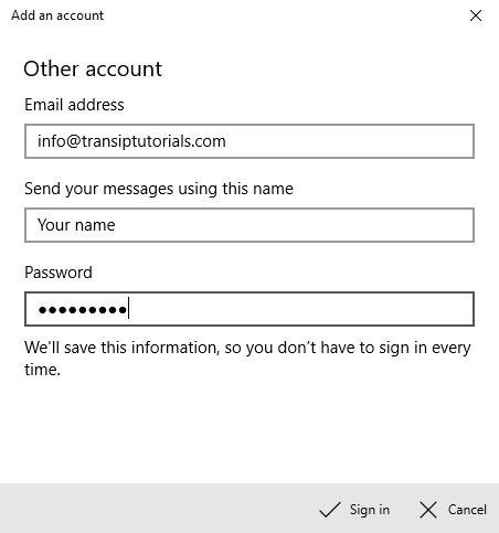 enter emailaddress, name and password