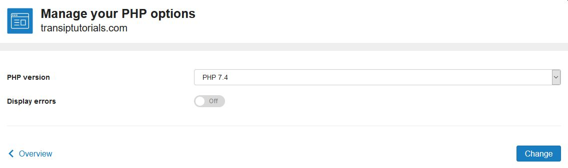 Select the desired PHP version and click Change