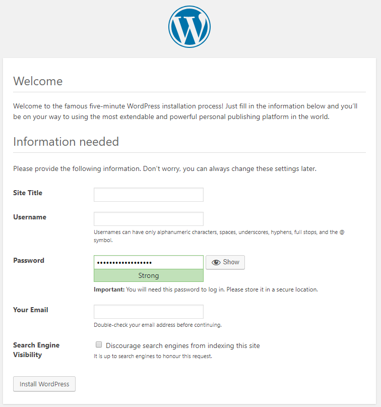 Configure wordpress after visiting your domain name