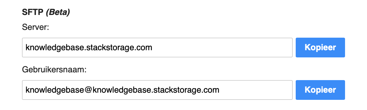 STACK SFTP-gegevens