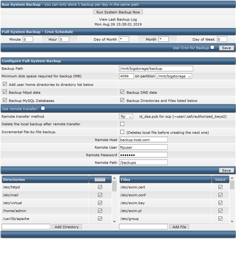 da admin system backup