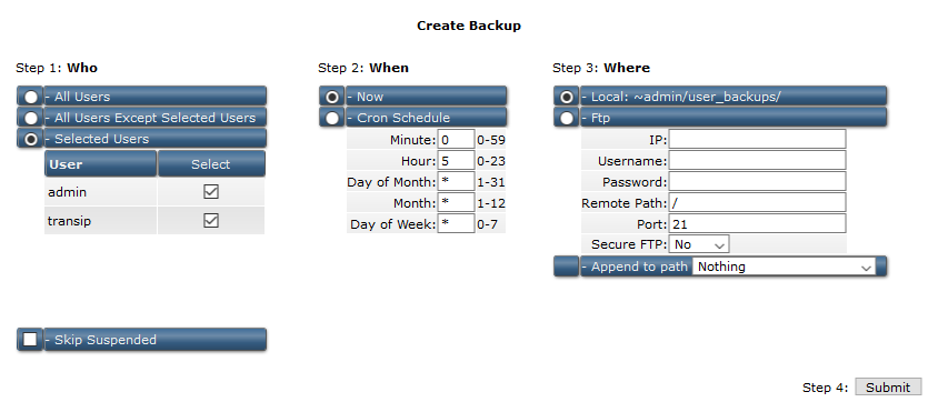 directadmin reseller create backup