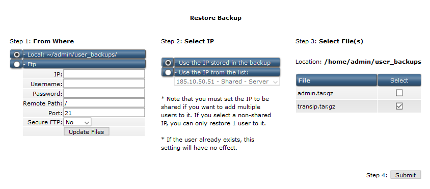 directadmin reseller restore backup