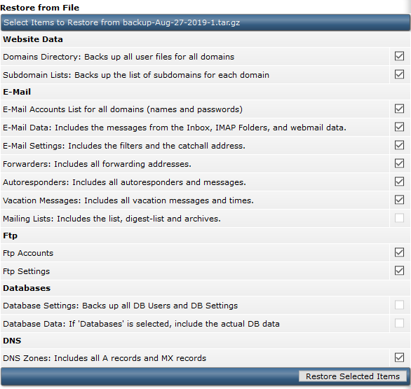 directadmin user backups restore from file