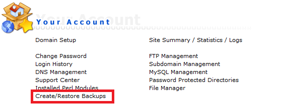 directadmin user your account backups