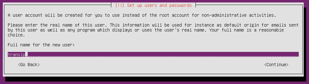 ubuntu 18 installation create account