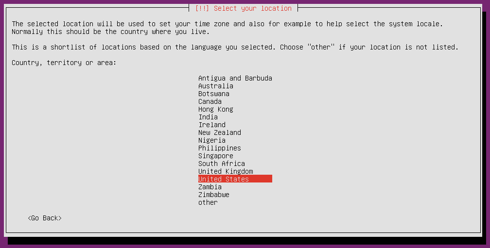 ubuntu 16 installation select locale