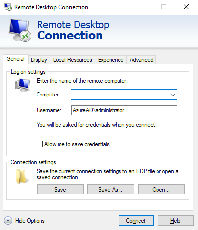 windows 10 remote desktop connection options