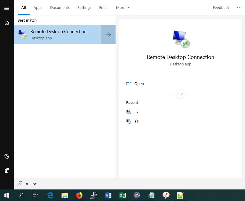 windows 10 search mstsc