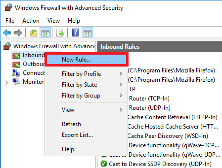 windows firewall inbound new rule