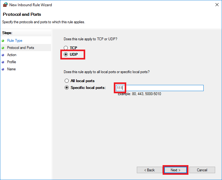 windows firewall new rule protocol and port