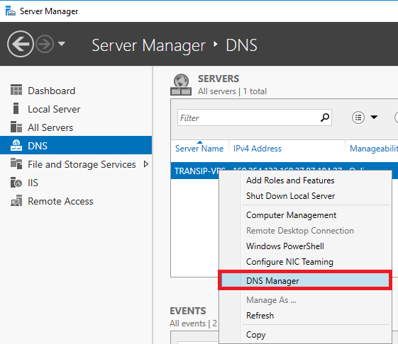 windows server manager dns manager