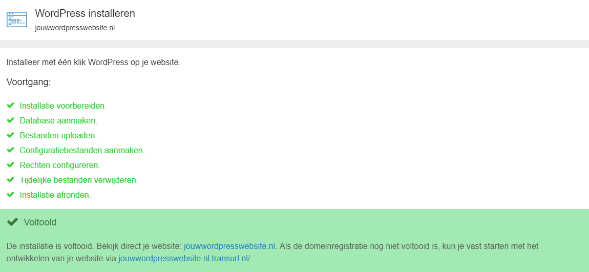 WordPress is geïnstalleerd