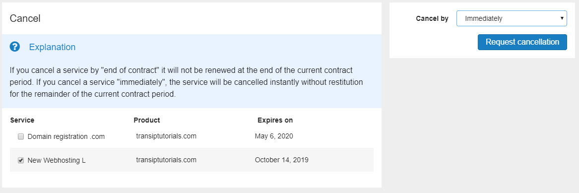 Request the cancellation of your Web Hosting