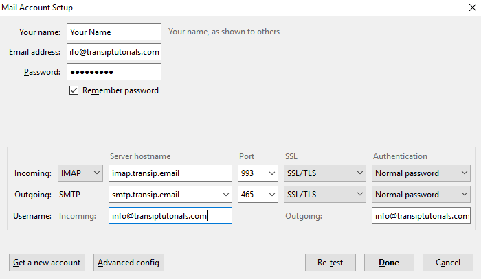 manual setup for your email address in Thunderbird