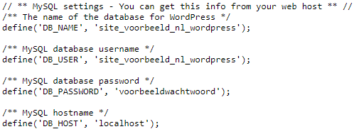 voorbeeld van wp-config.php