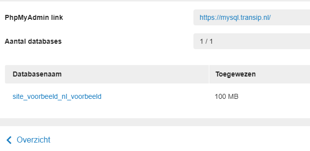 klik op de databasenaam