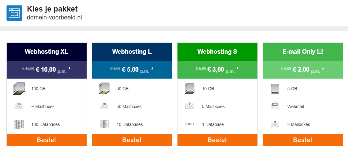 Kies hier het gewenste pakket uit